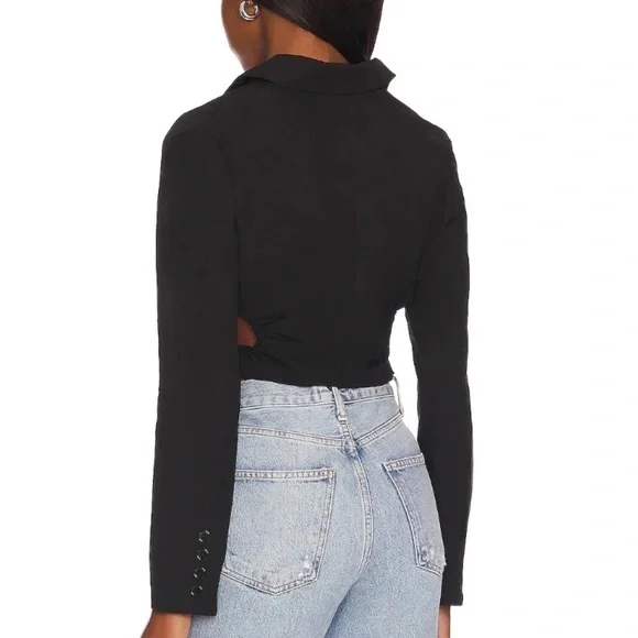 Revolve more to come black button down crop collar shirt with cut out sides SZ S - Picture 3 of 6
